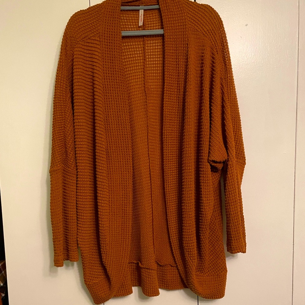 Rust waffle cocoon style cardigan